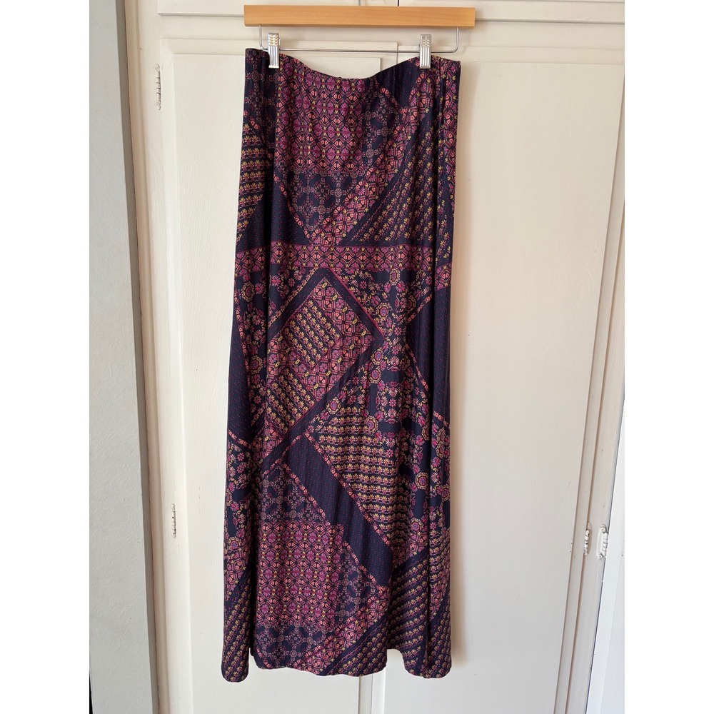 Monsoon Womens Navy Pink Geometric Floral Patchwork Maxi Skirt Large Cottagecore